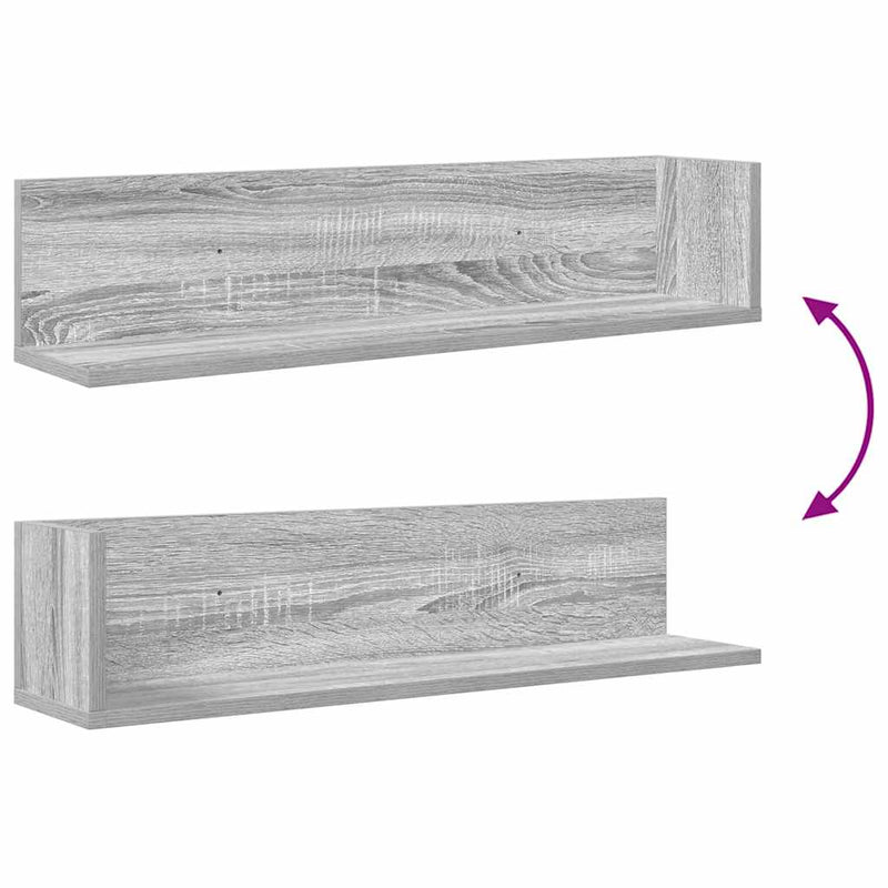 Wandschappen 2 St 75X16,5X16,5 Cm Bewerkt Hout Grijs Sonoma