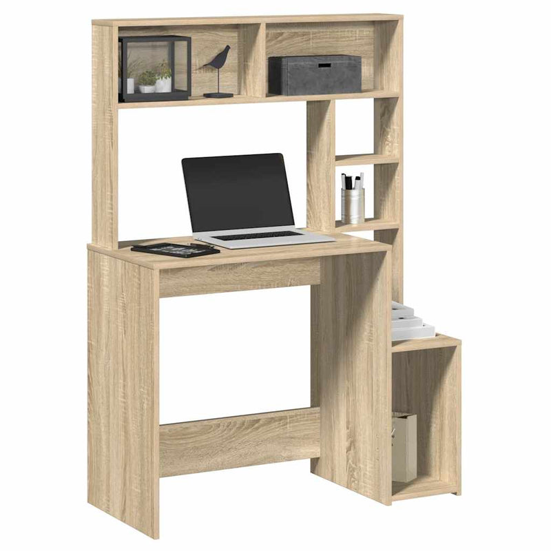 Bureau Met Schappen 100X45X140 Cm Bewerkt Hout Artisanaal Eiken