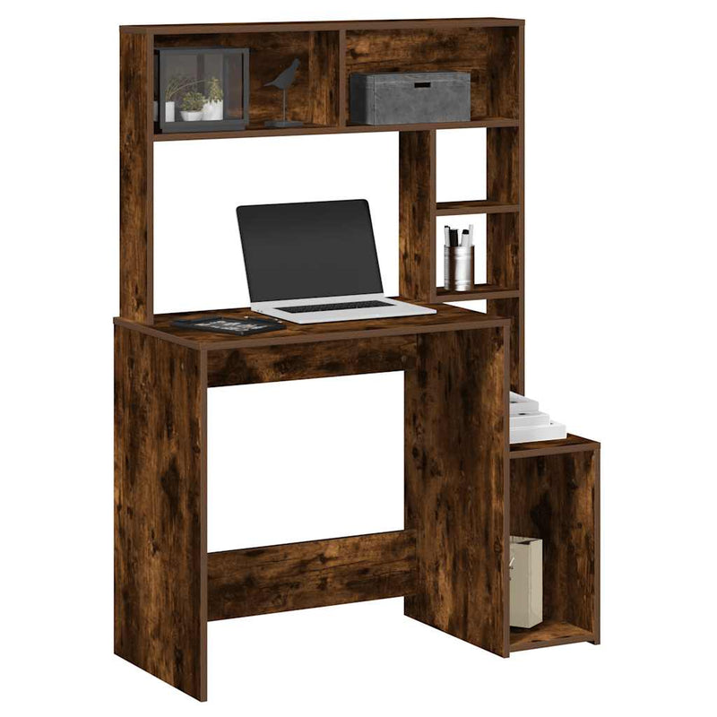 Bureau Met Schappen 100X45X140 Cm Bewerkt Hout Artisanaal Eiken