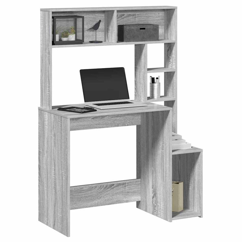 Bureau Met Schappen 100X45X140 Cm Bewerkt Hout Artisanaal Eiken