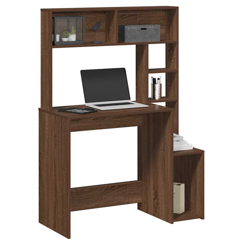 Bureau Met Schappen 100X45X140 Cm Bewerkt Hout Artisanaal Eiken
