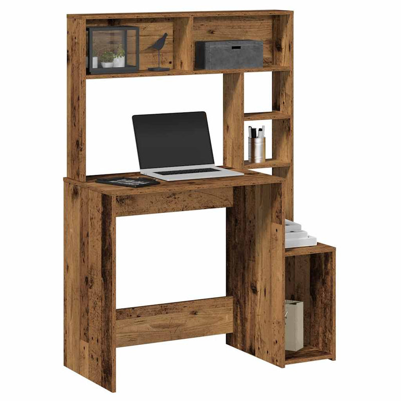 Bureau Met Schappen 100X45X140 Cm Bewerkt Hout Artisanaal Eiken