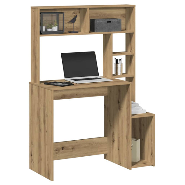 Bureau Met Schappen 100X45X140 Cm Bewerkt Hout Artisanaal Eiken