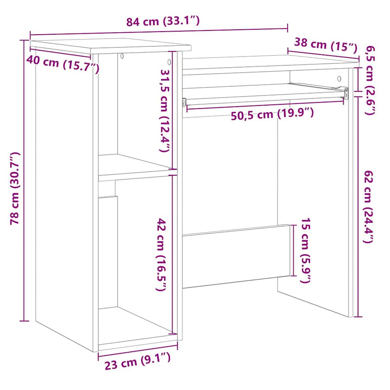 Bureau Met Schappen 84X40X78 Cm Bewerkt Hout Bruineikenkleur