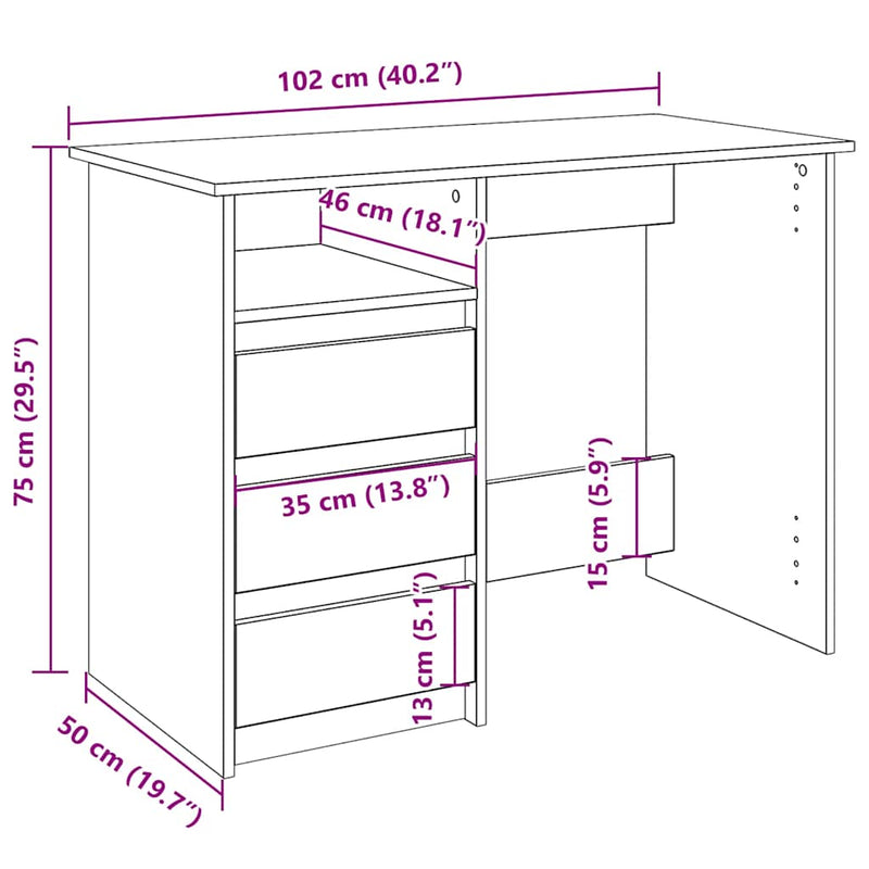 Bureau 102X50X75 Cm Bewerkt Hout