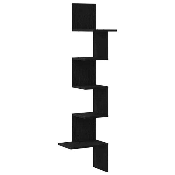Hoekwandschap 32X32X127,5 Cm Bewerkt Hout Zwart