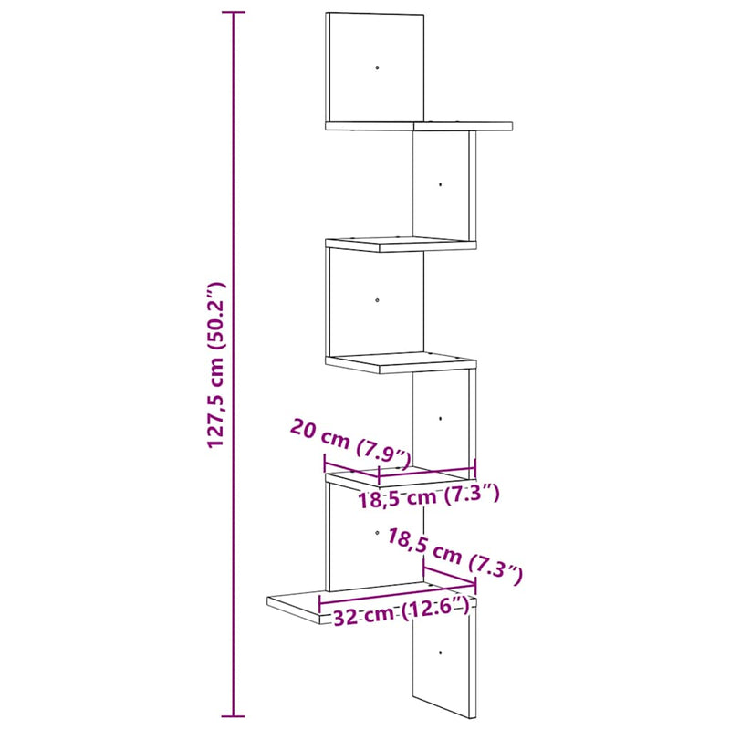 Hoekwandschap 32X32X127,5 Cm Bewerkt Hout Zwart