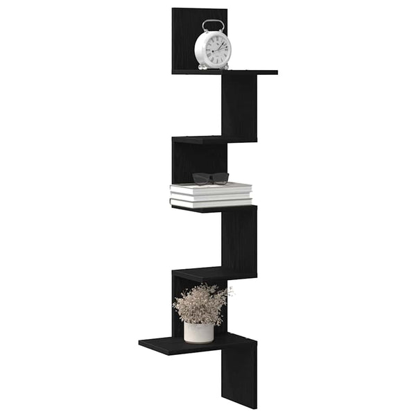 Hoekwandschap 32X32X127,5 Cm Bewerkt Hout Zwart
