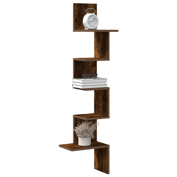 Hoekwandschap 32X32X127,5 Cm Bewerkt Hout Kleurig Gerookt Eiken