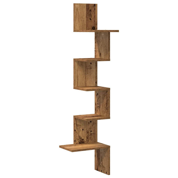 Hoekwandschap 32X32X127,5 Cm Bewerkt Hout Kleurig Oud Hout