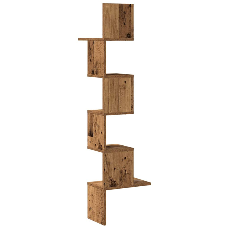 Hoekwandschap 32X32X127,5 Cm Bewerkt Hout Kleurig Oud Hout