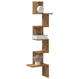 Hoekwandschap 32X32X127,5 Cm Bewerkt Hout Kleurig Oud Hout