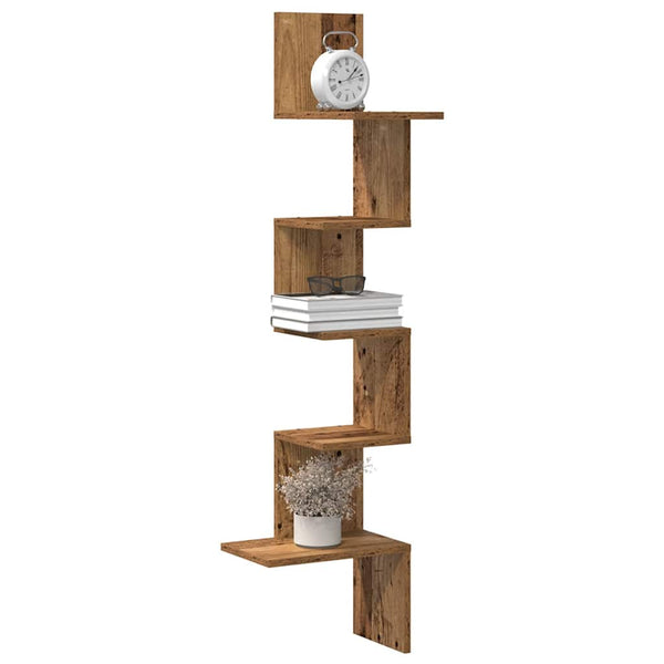 Hoekwandschap 32X32X127,5 Cm Bewerkt Hout Kleurig Oud Hout