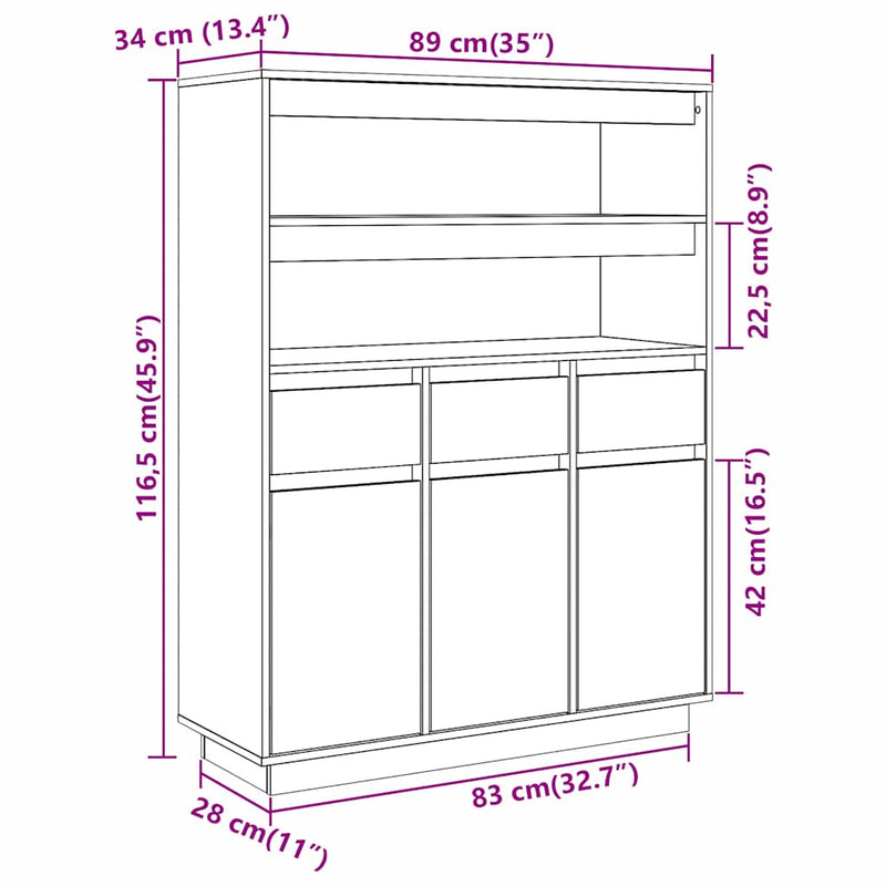 Hoge Kast 89X34X116,5 Cm Massief Grenenhout