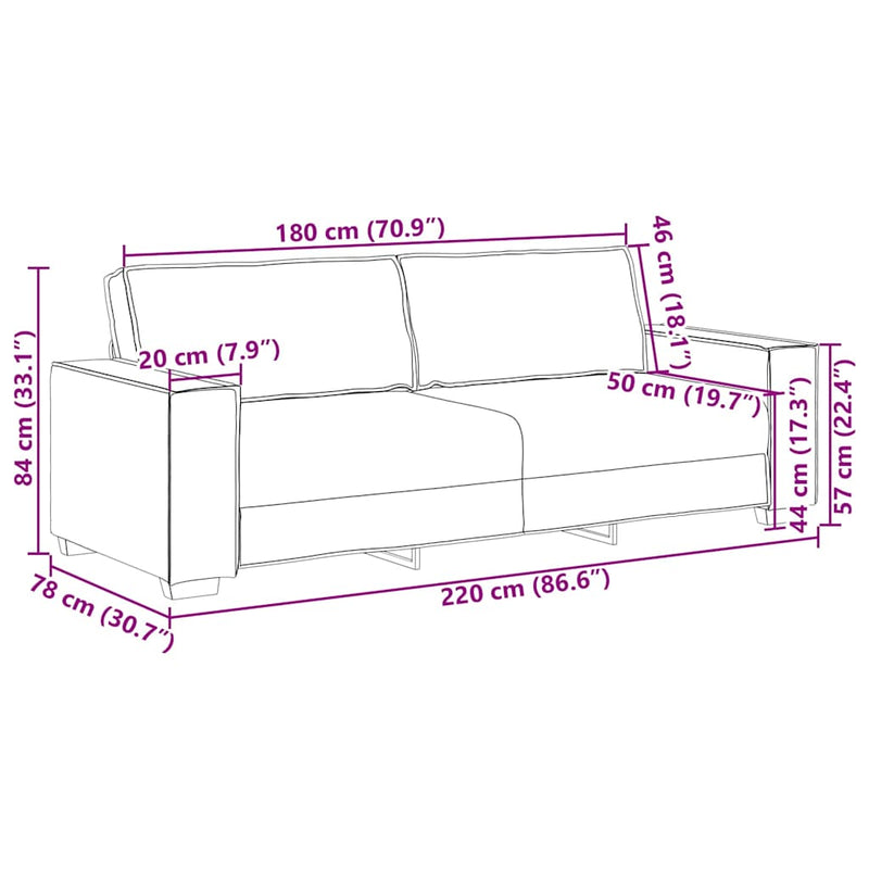 Bankstel Met Kussen 3 Pcs 220 X 78 X 84 Cm Stof