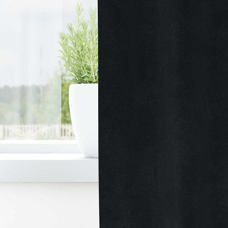 Gordijnen Met Gordijnen 2 Pcs Fluweel Zwart