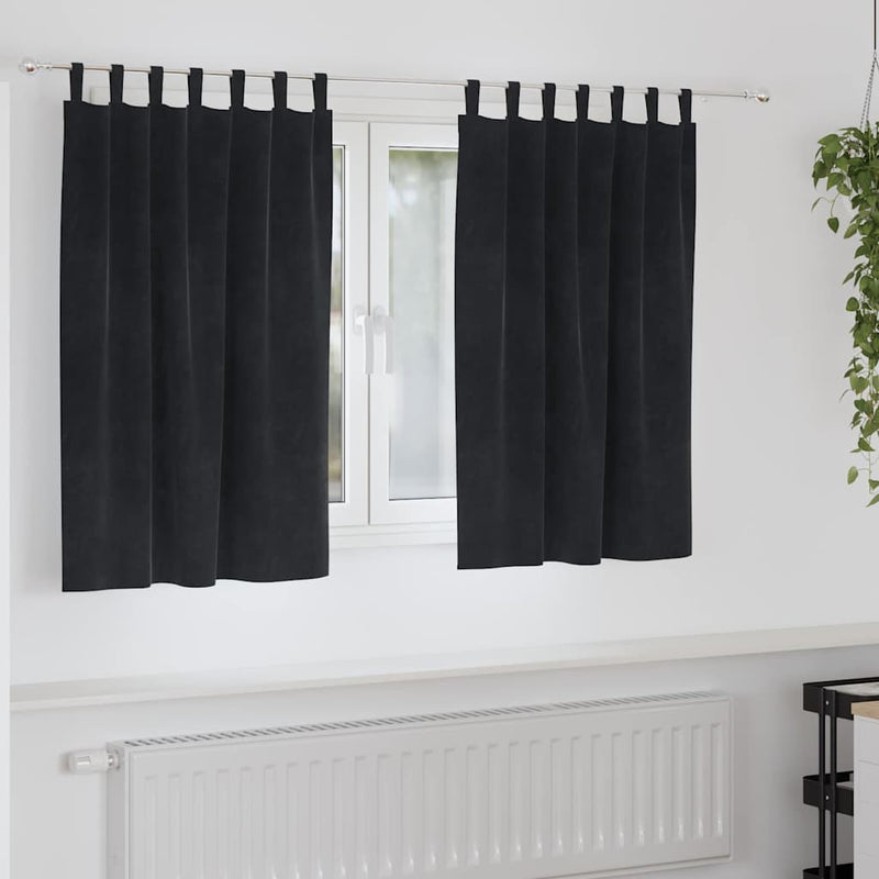 Gordijnen Met Gordijnen 2 Pcs Fluweel Zwart