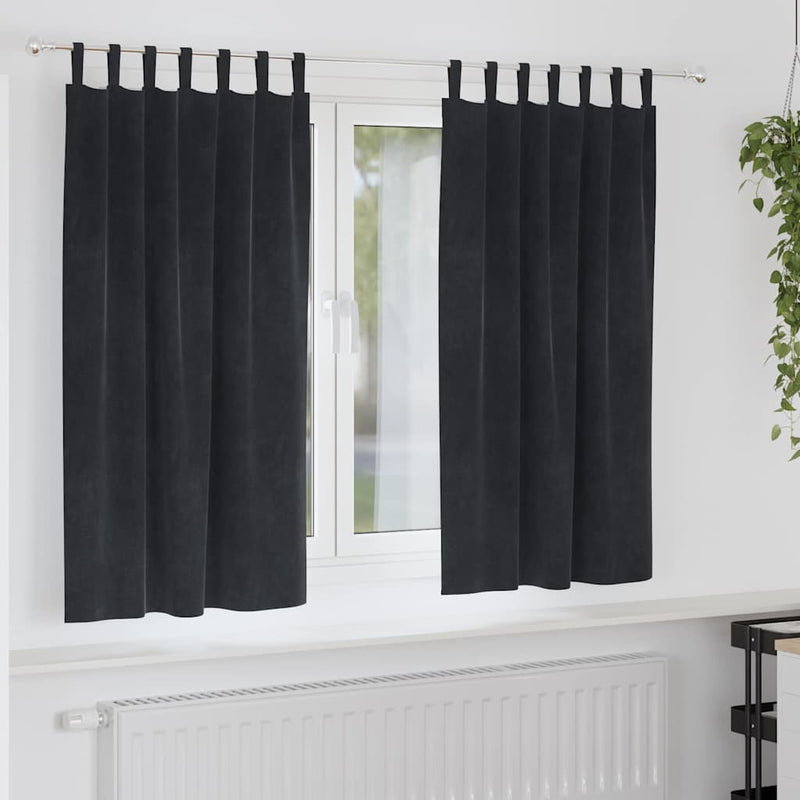 Gordijnen Met Gordijnen 2 Pcs Fluweel Zwart