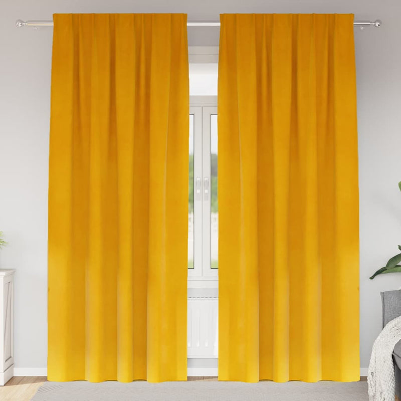 Gordijnen Met Gordijnen 2 Pcs Fluweel Mosterdgeel