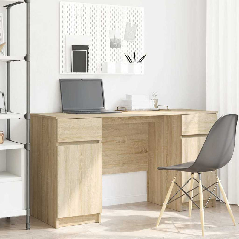 Bureau Met Lade Met Plank 140 X 49 X 76 Cm Bewerkt Hout