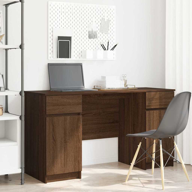 Bureau Met Lade Met Plank 140 X 49 X 76 Cm Bewerkt Hout