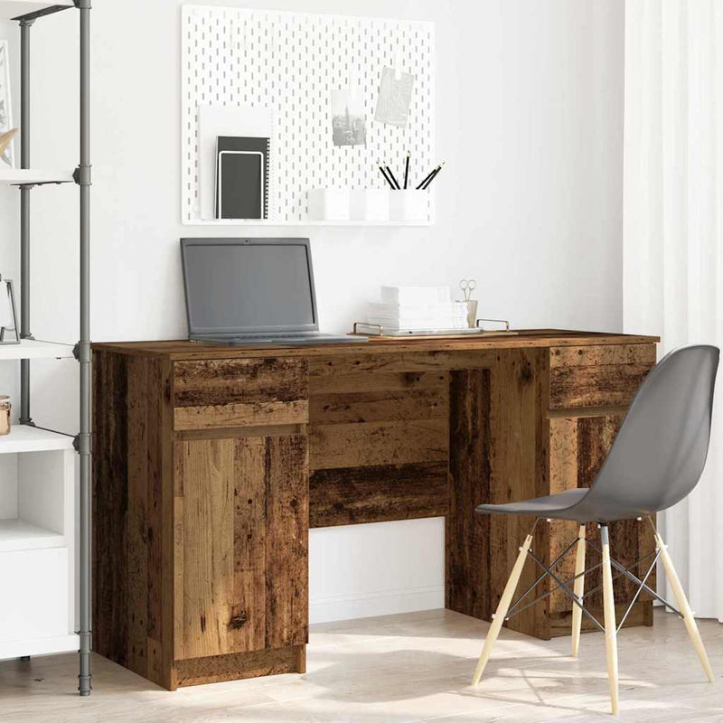 Bureau Met Lade Met Plank 140 X 49 X 76 Cm Bewerkt Hout