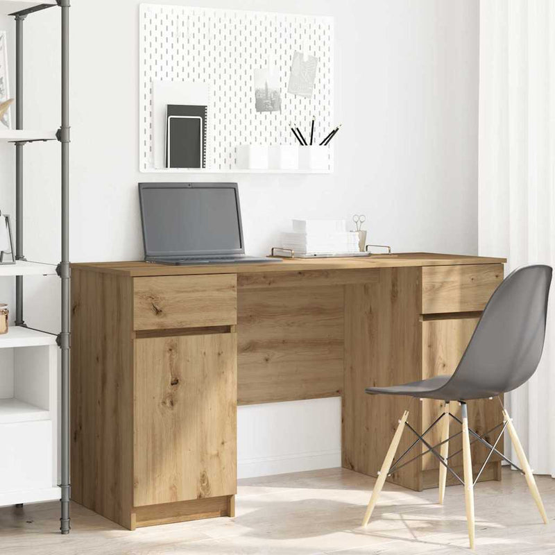Bureau Met Lade Met Plank 140 X 49 X 76 Cm Bewerkt Hout