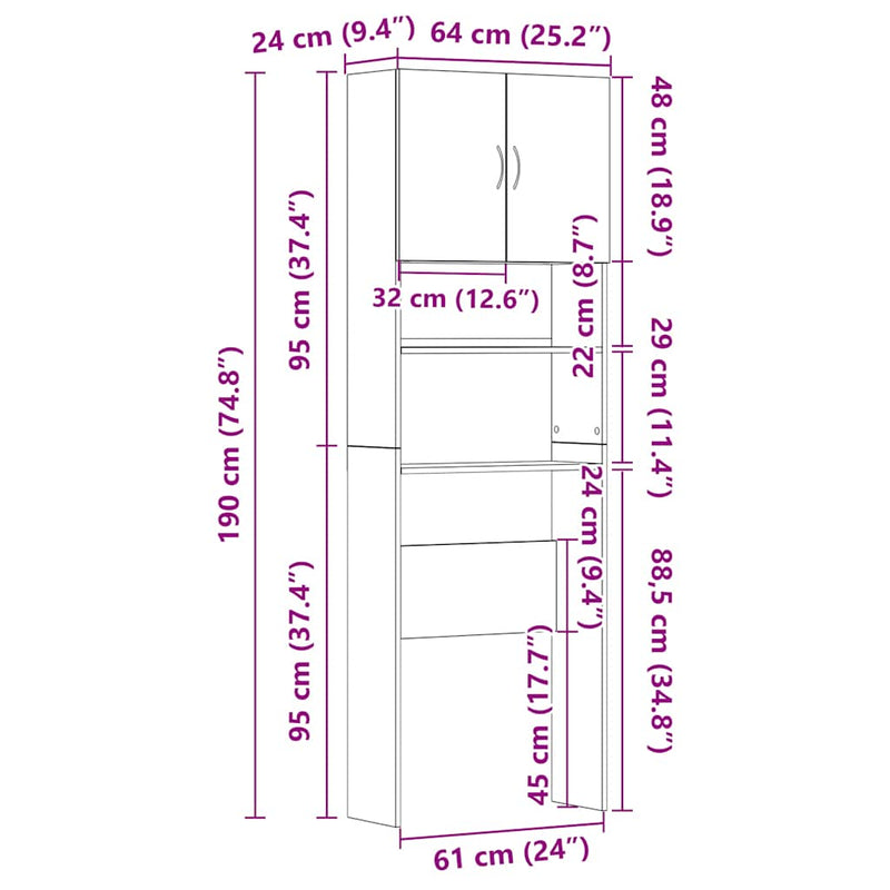 Wasmachinekast 64X24X190 Cm Bewerkt Hout