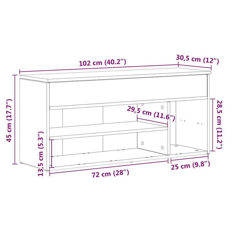 Schoenenbank 102X30,5X45 Cm Bewerkt Hout