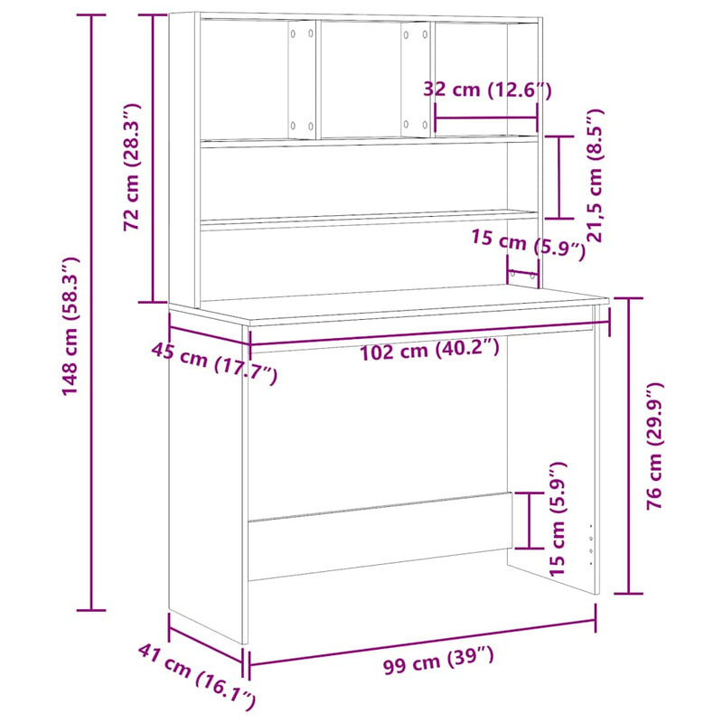 Bureau Met Schappen 102X45X148 Cm Bewerkt Hout Kleur