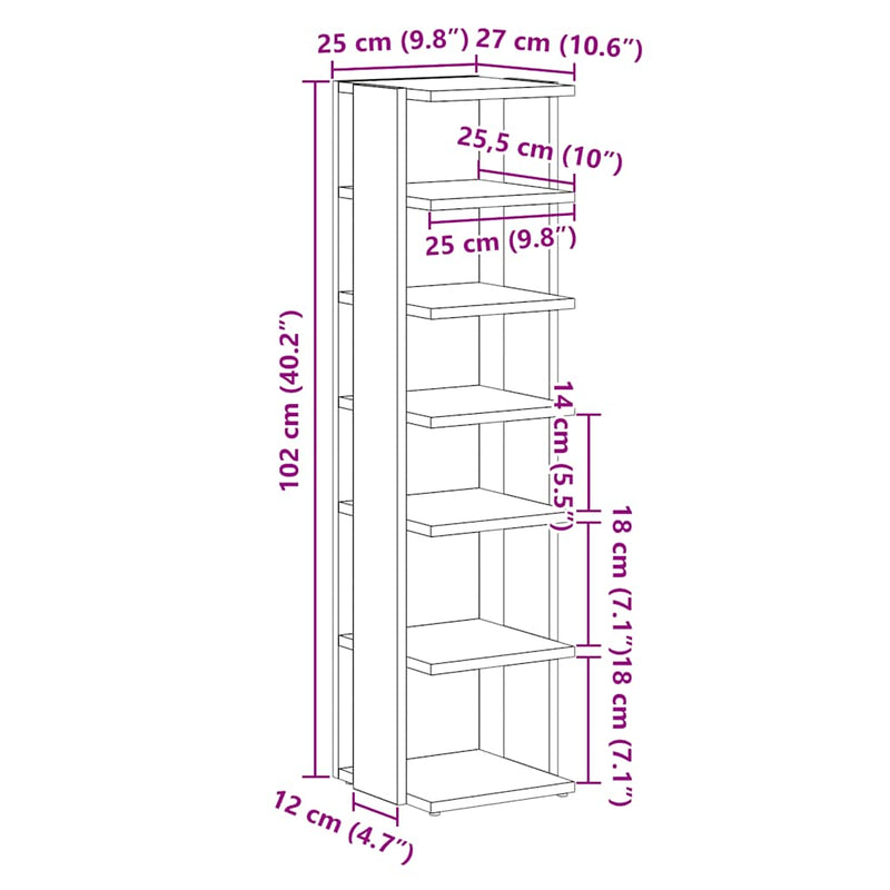 Schoenenkast 25X27X102 Cm Bewerkt Hout Kleur