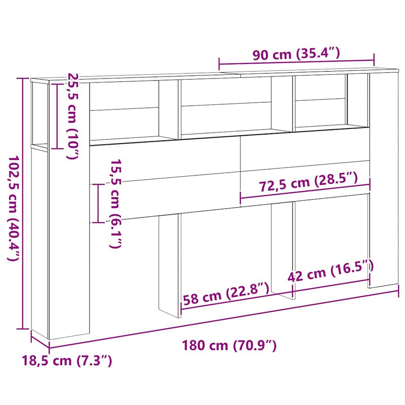 Hoofdeinde Kas 180 X 18,5 X 102,5 Cm Bewerkt Hout