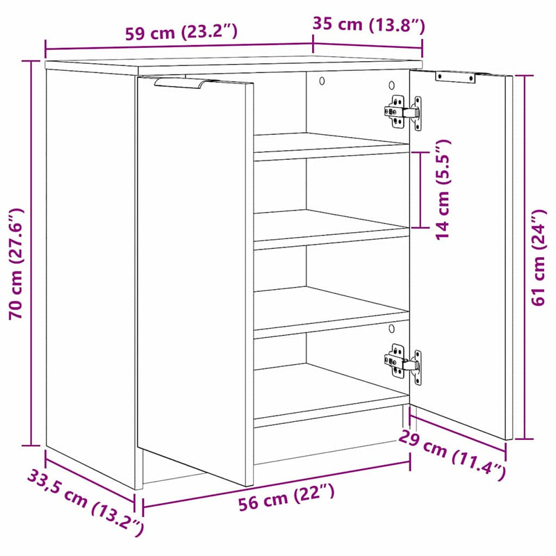 Schoenenkast Met Plank Met Opslag 59 X 35 X 70 Cm Bewerkt Hout