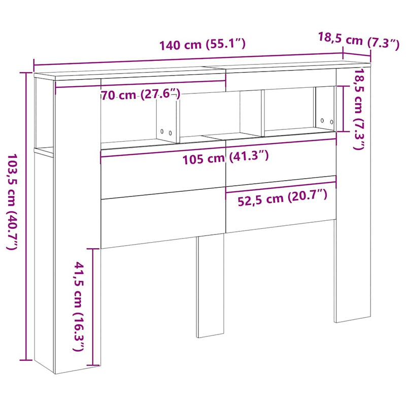 Led Hoofdbord 140 X 18,5 X 103,5 Cm Bewerkt Hout