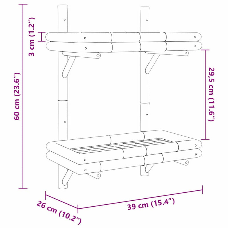 Wandplank Met Plank Wandgemonteerd Bruin 45 X 26 X 60 Cm Bamboe
