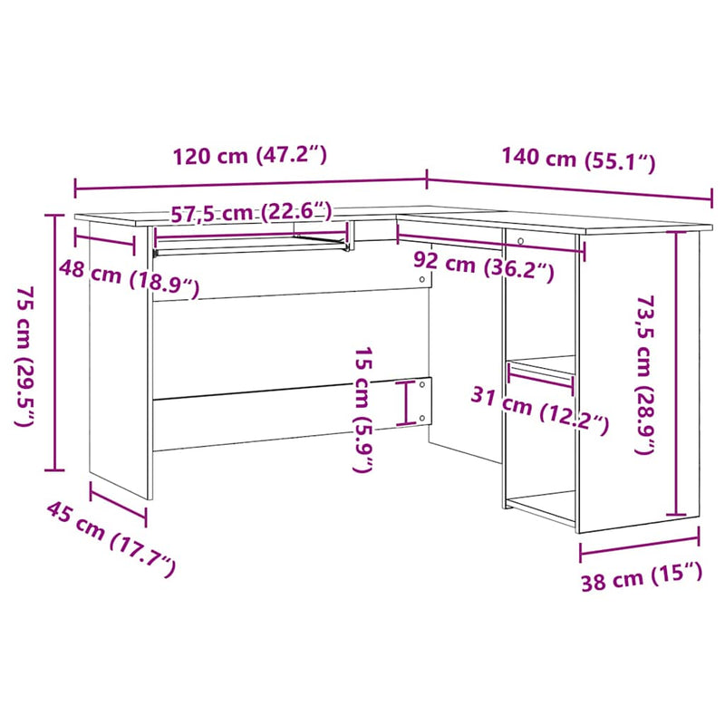 Hoekbureau 120 X 140 X 75 Cm Bewerkt Hout