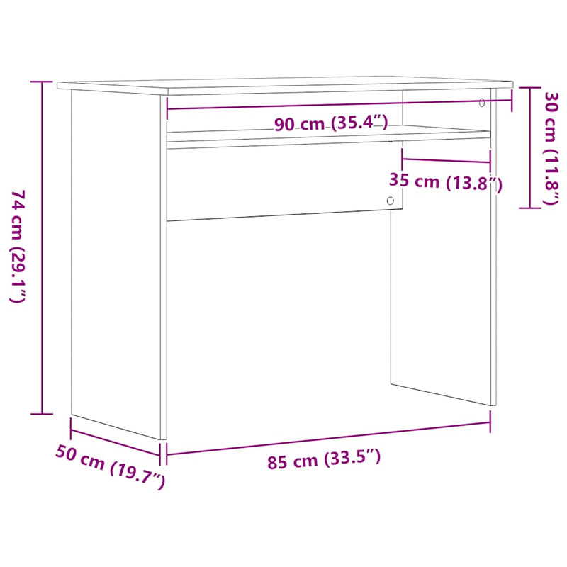 Bureau 90X50X74 Cm Bewerkt Hout Kleur