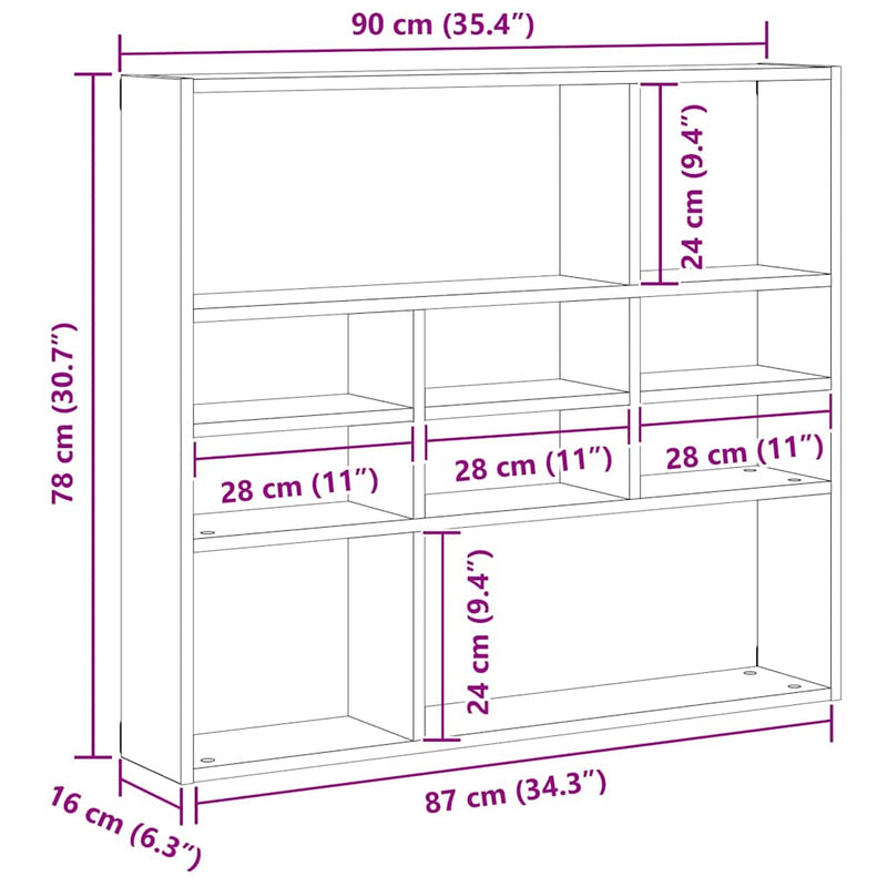 Wandschap 90X16X78 Cm Bewerkt Hout Kleur