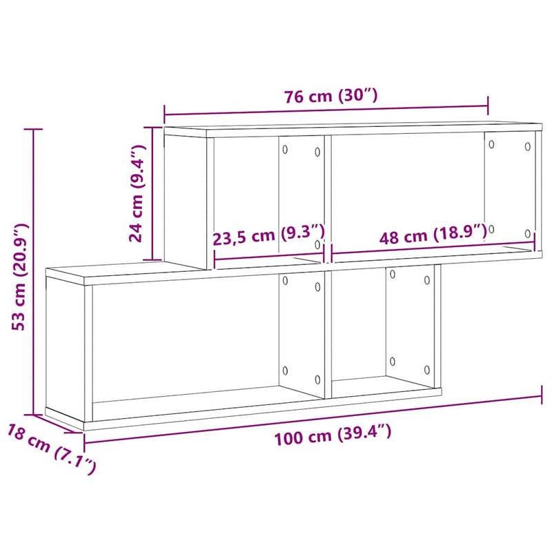 Wandplank Met Plank 76 X 15 X 53 Cm Bewerkt Hout