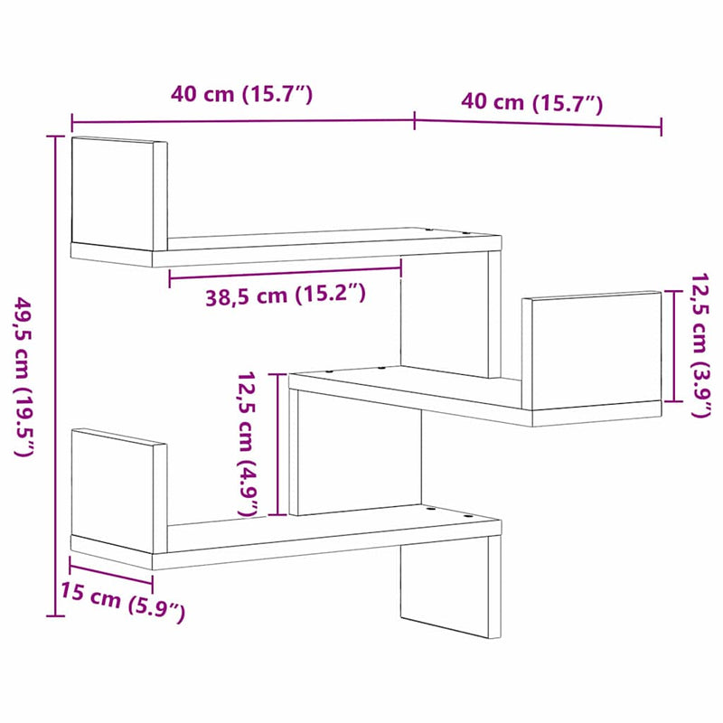 Wandhoekplank 40 X 40 X 49,5 Cm Bewerkt Hout