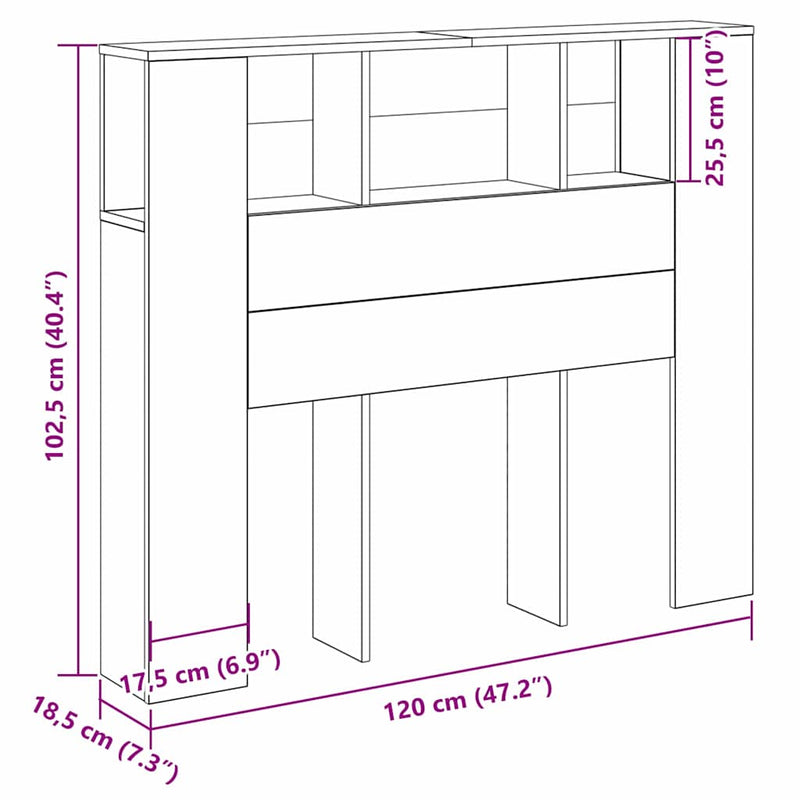 Hoofdeinde Kas 120 X 19 X 104,5 Cm Bewerkt Hout