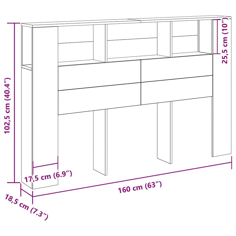 Hoofdeinde Kas 160 X 19 X 104.5 Cm Bewerkt Hout