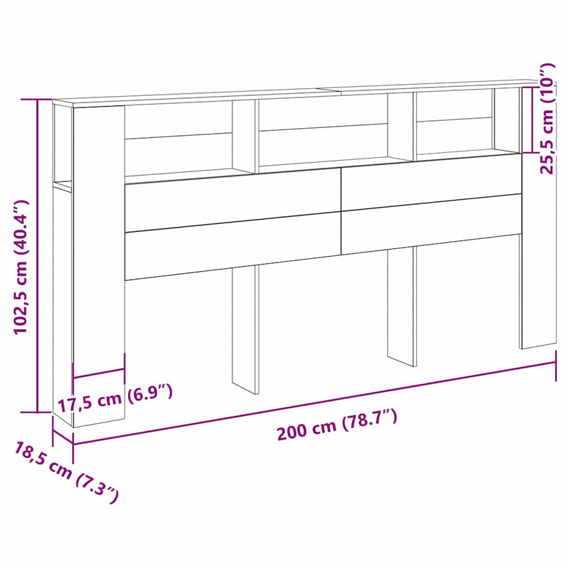 Hoofdeinde Kas 200 X 18,5 X 104,5 Cm Bewerkt Hout