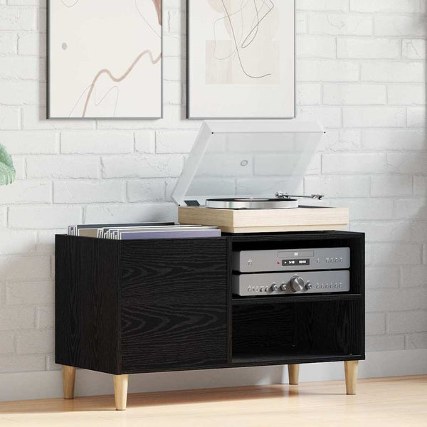 Platenkast Met Plank Bewerkt Hout