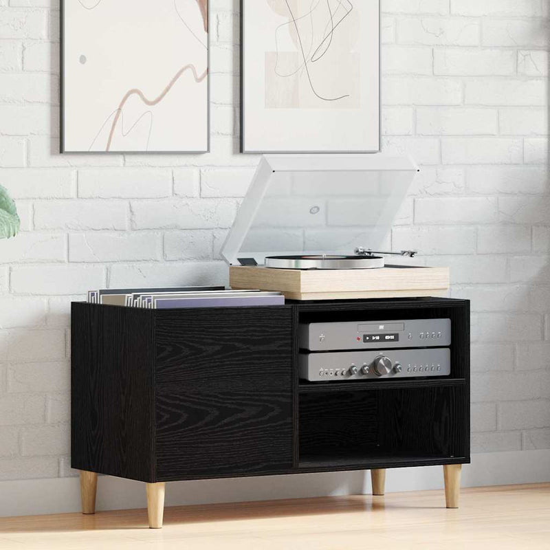 Platenkast Met Plank Bewerkt Hout