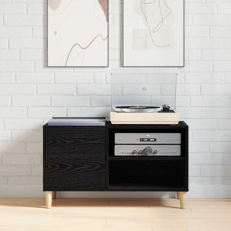 Platenkast Met Plank Bewerkt Hout