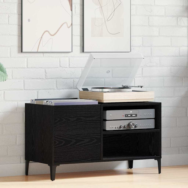 Platenkast Met Plank Bewerkt Hout