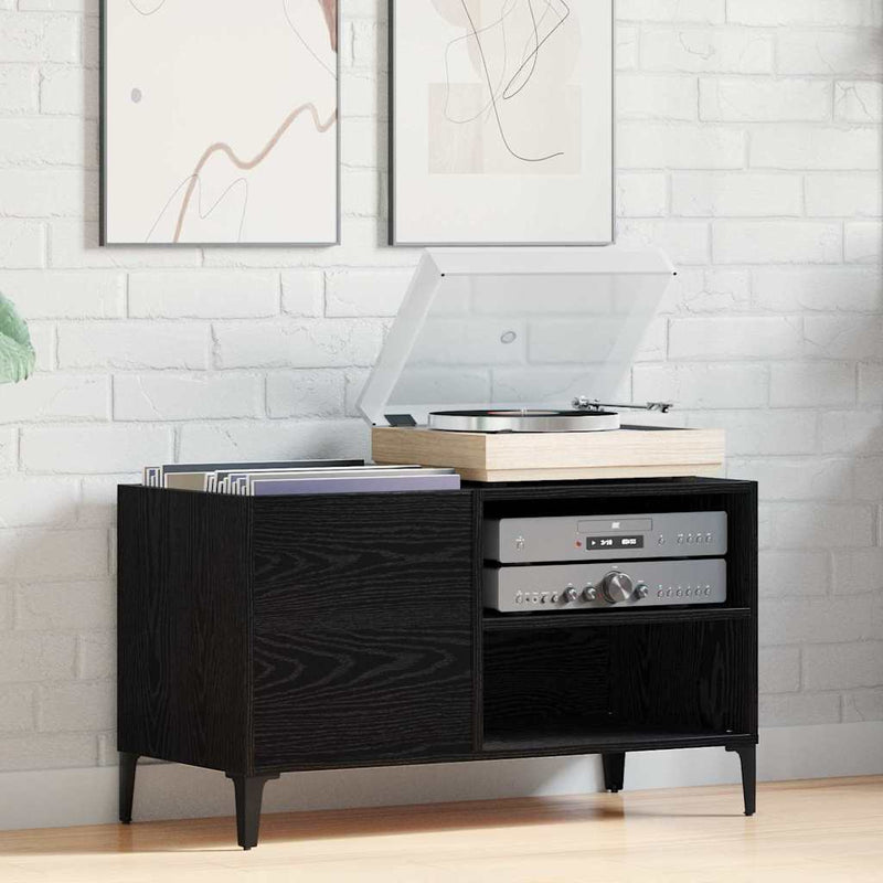 Platenkast Met Plank Bewerkt Hout