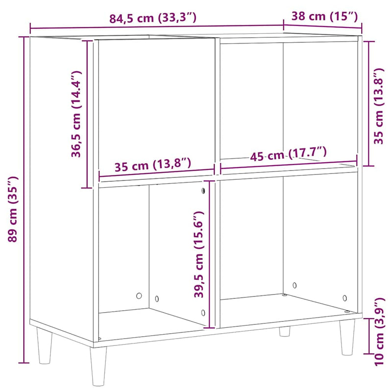 Platenkast Met Plank 84,5 X 38 X 89 Cm Bewerkt Hout
