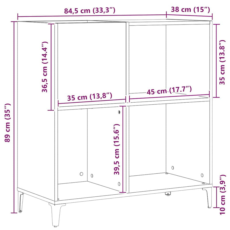 Platenkast Met Plank 84,5 X 38 X 89 Cm Bewerkt Hout